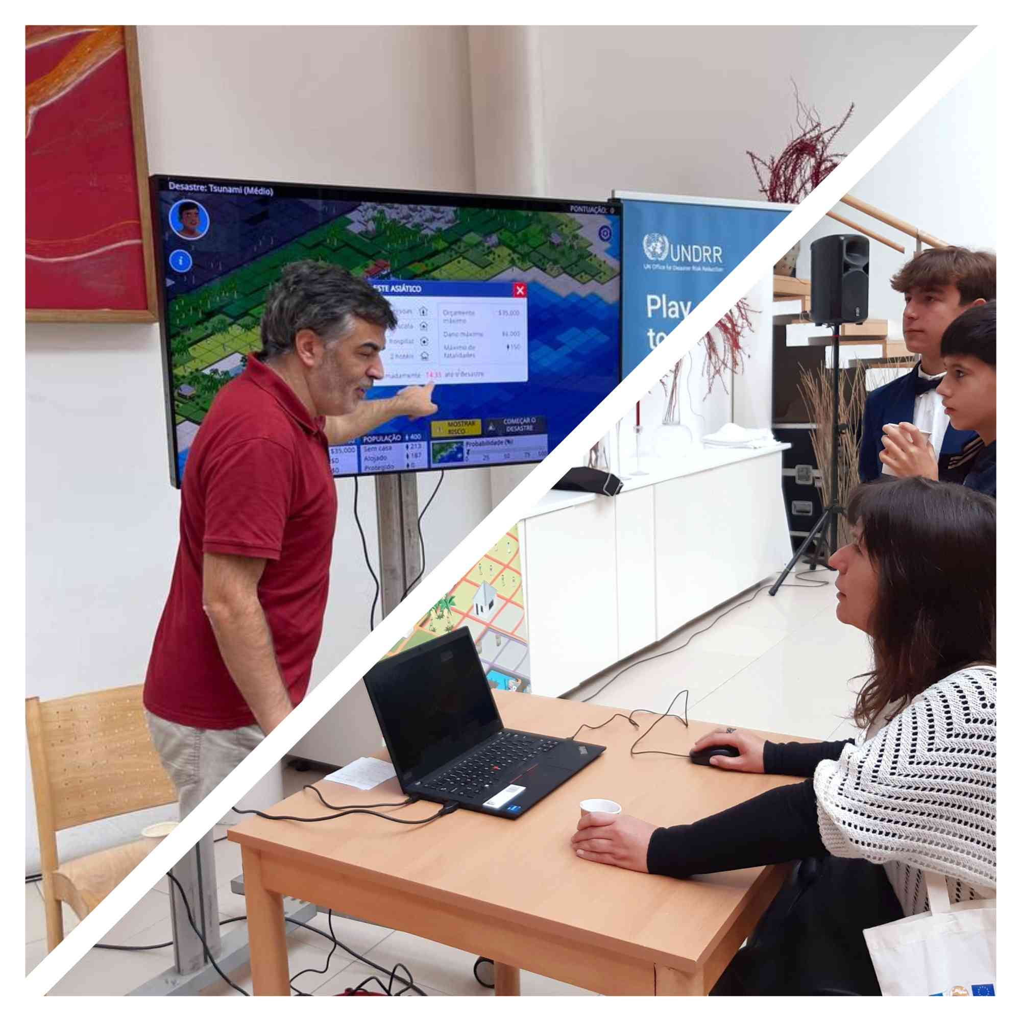 People are playing the Stop Disasters game in Cascais, Portugal