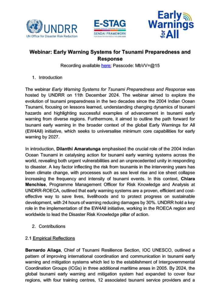 Early Warning Systems for Tsunami Preparedness and Response