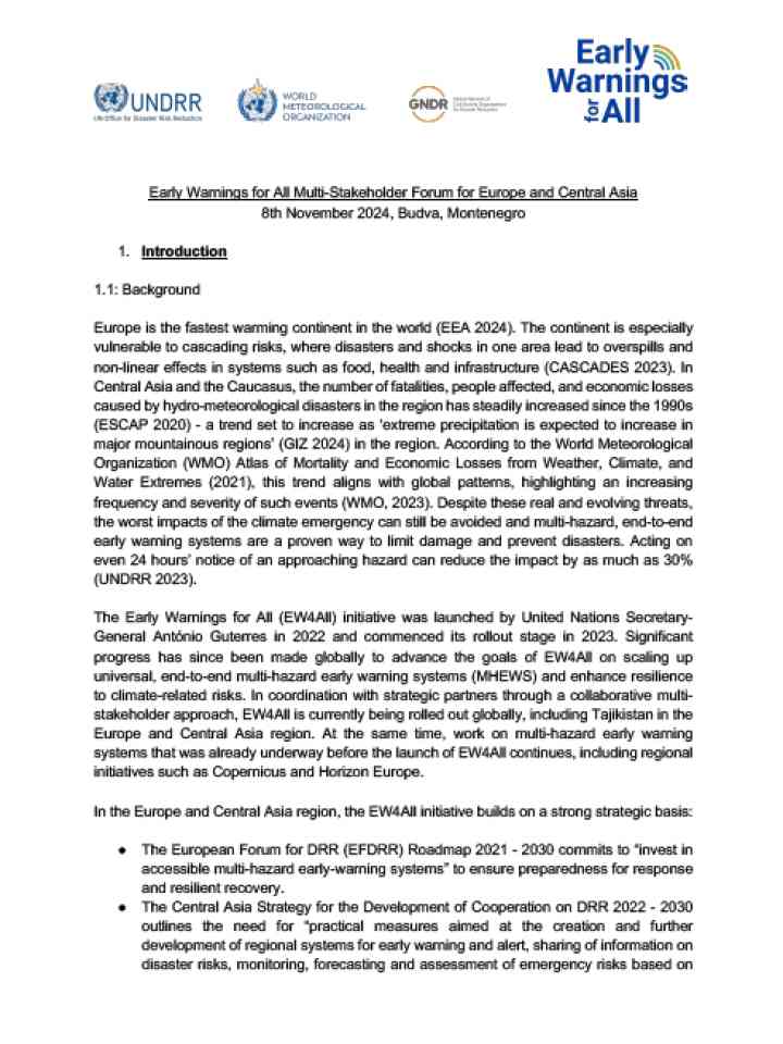 Early Warnings for All Multi-Stakeholder Forum summary document