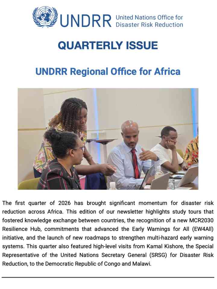 An image showing the first page of the first 2026 UNDRR ROA Quarterly Newsletter