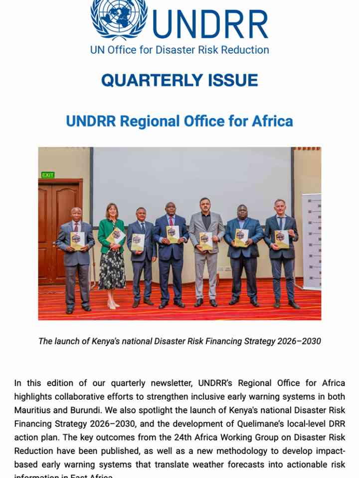 The cover page for the UNDRR Regional Office for Africa quarterly newsletter Apr-Jun 2026