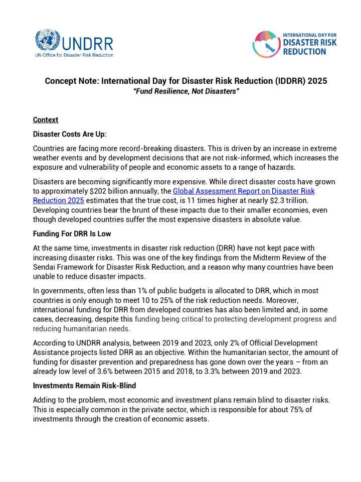 Concept Note: International Day for Disaster Risk Reduction 2025 thumbnail